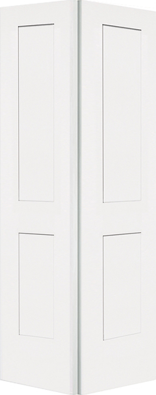 2-Panel Shaker Smooth Hollow Core White Primed Composite Interior Closet Bi-Fold Door, Square Profile