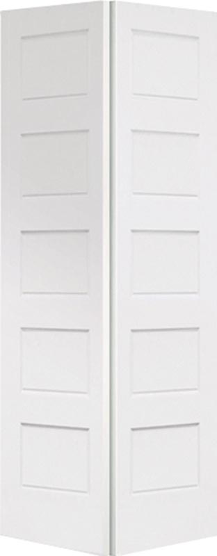 5-Panel Shaker Smooth Hollow Core White Primed Composite Interior Closet Bi-Fold Door, Square Profile