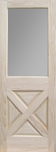 1/2-Lite Over X-Buck #610 Radiatta Pine Exterior Wood Door, Insulated Low-E Glass