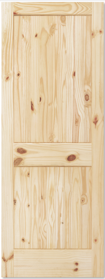 2-Panel V-Grooved Squaretop Wood Core Unfinished Knotty Pine Interior Door