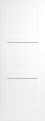3-Panel Equal Shaker Smooth Primed 20-Minute Fire Rated Exterior Residential Steel Door, Hinge Mortise