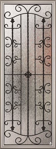1-Lite Conquistador Rectangular Decorative Glass Insert, Wrought Iron Caming