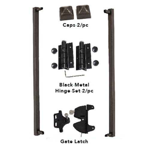 34-1/2 in. x 36 in. Black Powder Coated Steel Gate Kit With Self Closing Hinges and Lockable Latch