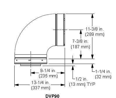 Heatilator DVP-90 90 Degree Elbow DVP Pipe for Novus Unit