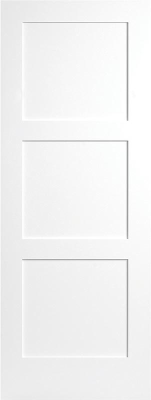 3-Panel Equal Shaker Smooth Hollow Core White Primed Fiber Edge Interior Door, Birkdale
